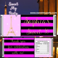 Eiffel Tower birthday pink candy bar wrappers, A night in Paris birthday pink candy bar wrappers,(17swee)